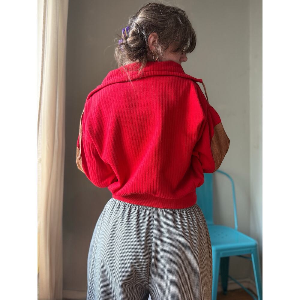 Vintage 80s Kennedy Red Cropped Knit Pullover | Preppy Eclectic Grandpa | M/L - Picture 2 of 10